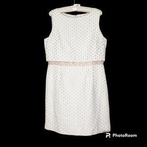 Tahari ASL Ivory Beige Layered Dress 14 *16 Sleeveless Circles Shimmer Lined
